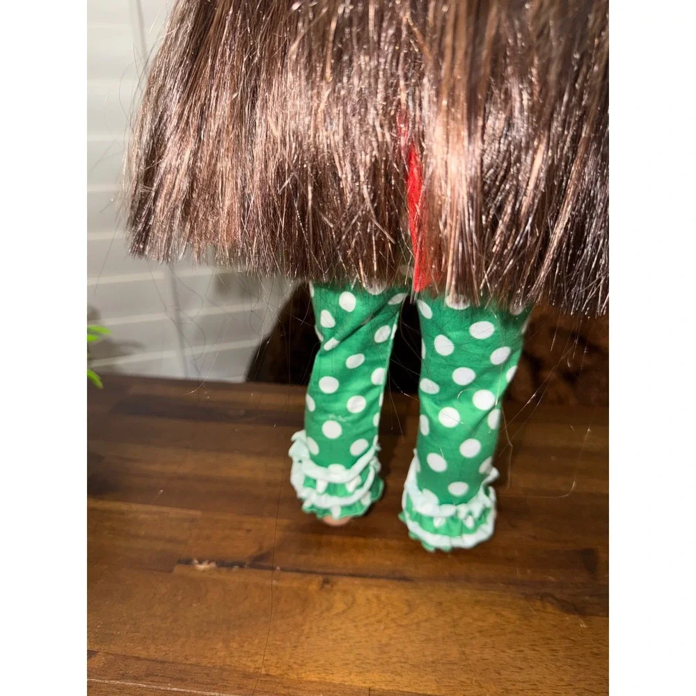 American Girl Doll 122 Brown Hair Highlights Grinch Holiday Outfit & Bow